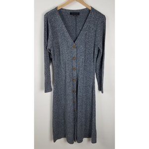 Eloquii Women's Sz. 14 Long Sleeve Button Up Ribbed Midi Dress In Blue